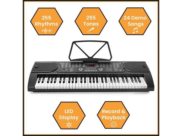 Hamzer 61 Key Digital Keyboard Piano with Stand & Bench, Beginner Electric Piano Keyboard Kit with Speakers, Headphones, Microphone, Keynote Stickers