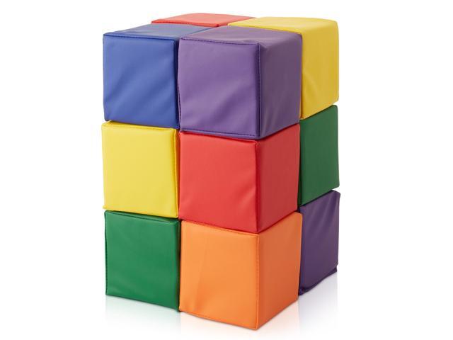 Casafield Toddler Foam Building Blocks (12-Piece Set), 5.5' x 5.5' Soft Play Colorful Kids Stacking Cubes for Daycare, Nursery, Preschool