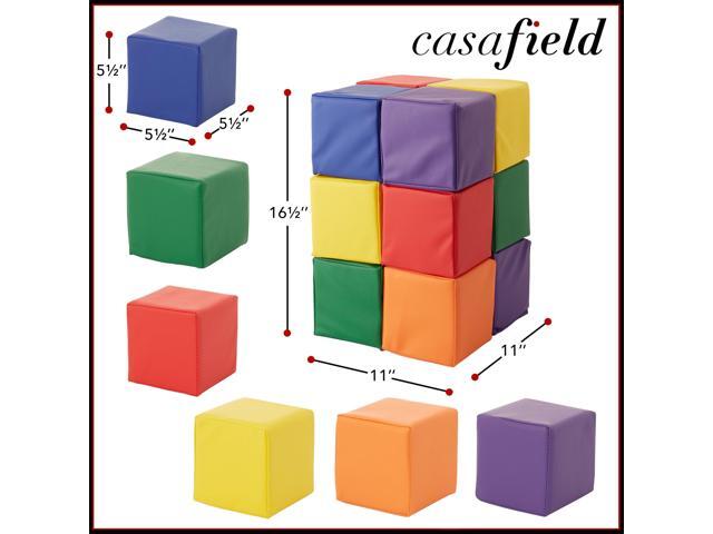 Casafield Toddler Foam Building Blocks (12-Piece Set), 5.5' x 5.5' Soft Play Colorful Kids Stacking Cubes for Daycare, Nursery, Preschool