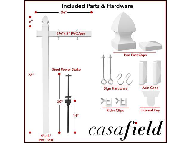 Casafield 72' x 36' Real Estate Sign Post for Open House and Yard Sale Signs with Flat Cap and Gothic Cap Options - Vinyl PVC - White