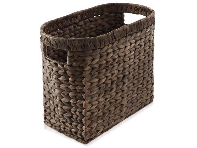 Casafield Woven Magazine Holder with Handles, Espresso Dark Brown - Water Hyacinth Storage Basket for Bathroom, Living Room, Home Office