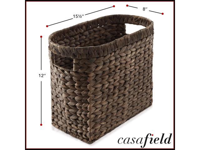 Casafield Woven Magazine Holder with Handles, Espresso Dark Brown - Water Hyacinth Storage Basket for Bathroom, Living Room, Home Office