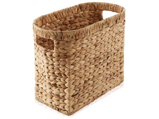 Casafield Woven Magazine Holder with Handles, Natural - Water Hyacinth Storage Basket for Bathroom, Living Room, Home Office