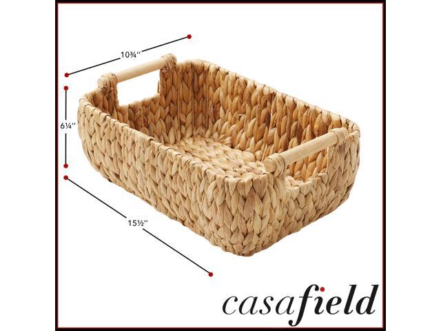 Casafield Set of 2 Water Hyacinth Oval Storage Baskets with Wooden Handles - Medium, Woven Bin Organizers