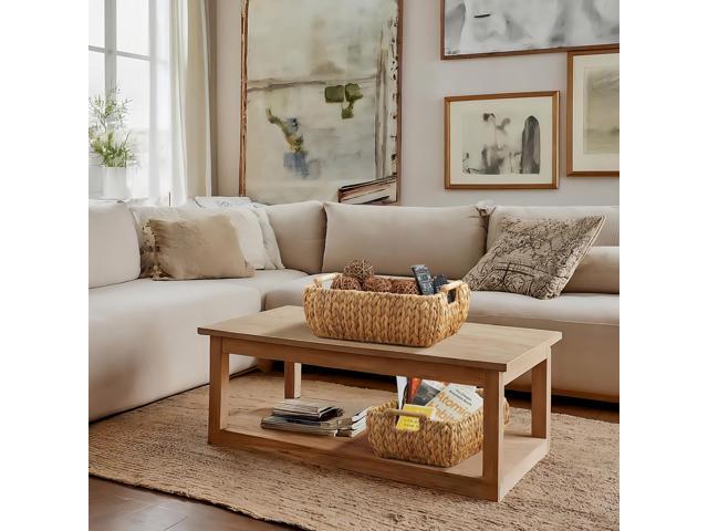 Casafield Set of 2 Water Hyacinth Oval Storage Baskets with Wooden Handles - Large, Woven Bin Organizers