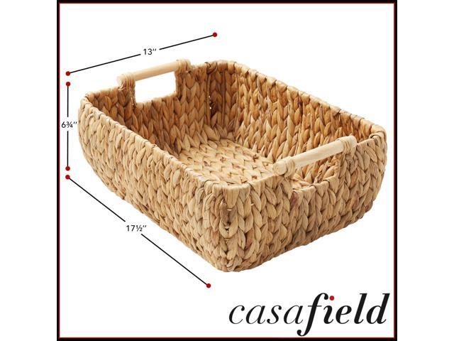 Casafield Set of 2 Water Hyacinth Oval Storage Baskets with Wooden Handles - Large, Woven Bin Organizers