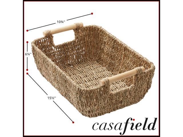 Casafield Set of 2 Seagrass Oval Storage Baskets with Wooden Handles - Medium, Woven Bin Organizers