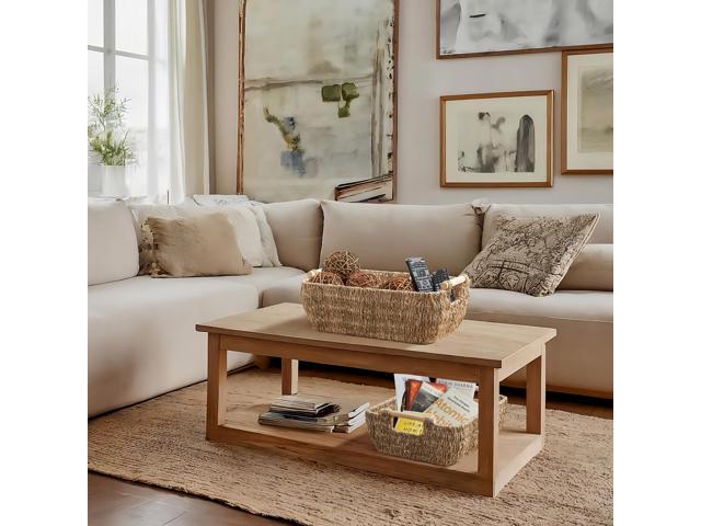 Casafield Set of 2 Seagrass Oval Storage Baskets with Wooden Handles - Large, Woven Bin Organizers