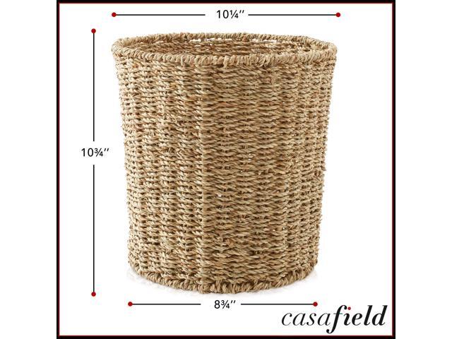 Casafield Seagrass Waste Basket - Natural, Woven Trash Can for Bathroom, Bedroom, Laundry Room, Home Office