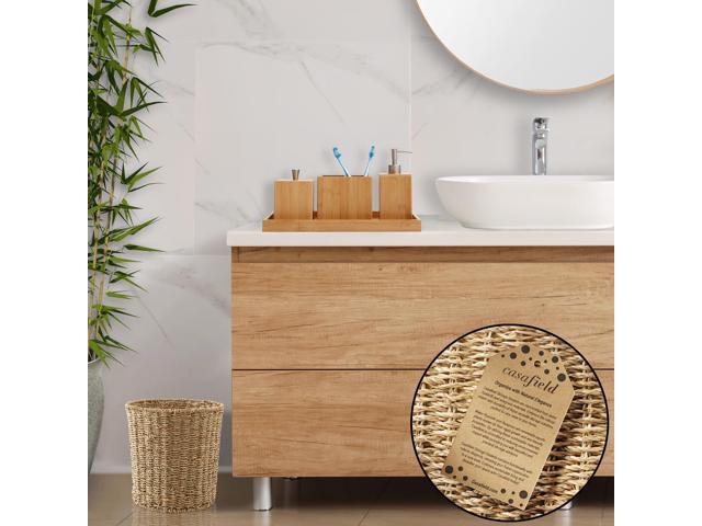 Casafield Seagrass Waste Basket - Natural, Woven Trash Can for Bathroom, Bedroom, Laundry Room, Home Office