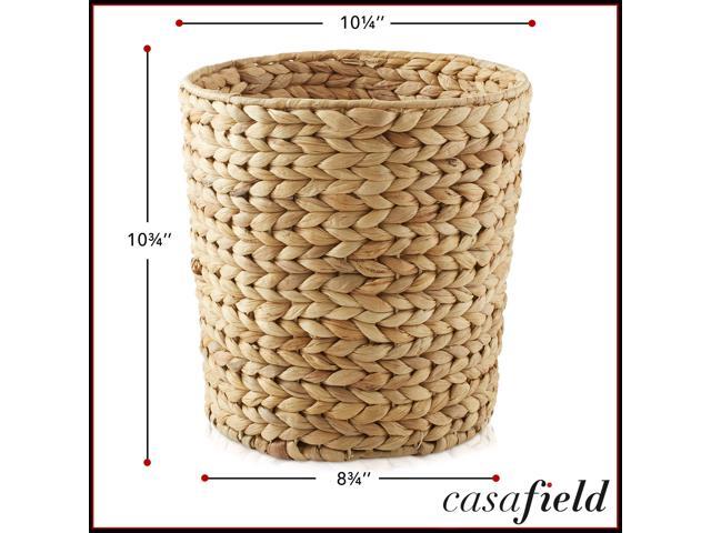 Casafield Set of 2 Water Hyacinth Waste Baskets - Natural, Round Woven Trash Can Bins for Bathroom, Bedroom, Laundry Room, Home Office