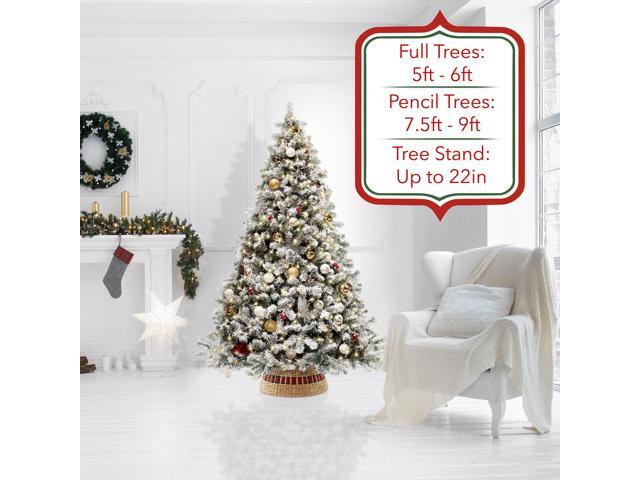 Casafield 24-Inch Christmas Tree Collar, Water Hyacinth Woven Farmhouse Tree Base Cover with Cord Cut Out, Natural