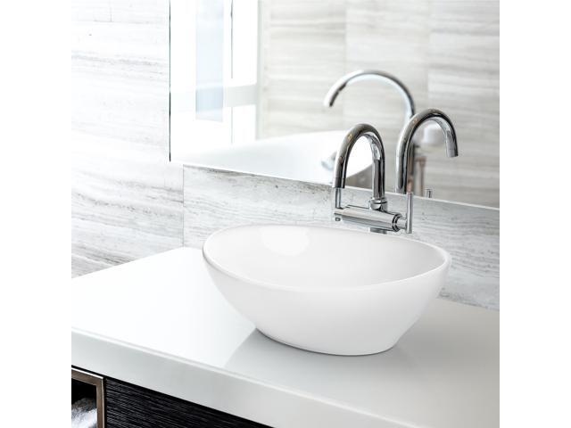 Miligoré 16' x 13' Oval White Ceramic Vessel Sink - Modern Egg Shape Above Counter Bathroom Vanity Bowl