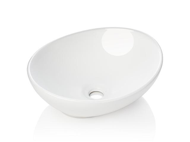 Miligoré 16' x 13' Oval White Ceramic Vessel Sink - Modern Egg Shape Above Counter Bathroom Vanity Bowl