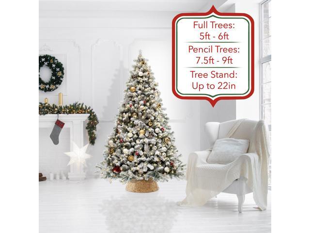 Casafield 24-Inch Christmas Tree Collar, Woven Water Hyacinth Tree Base Cover with Cord Cut Out, Natural