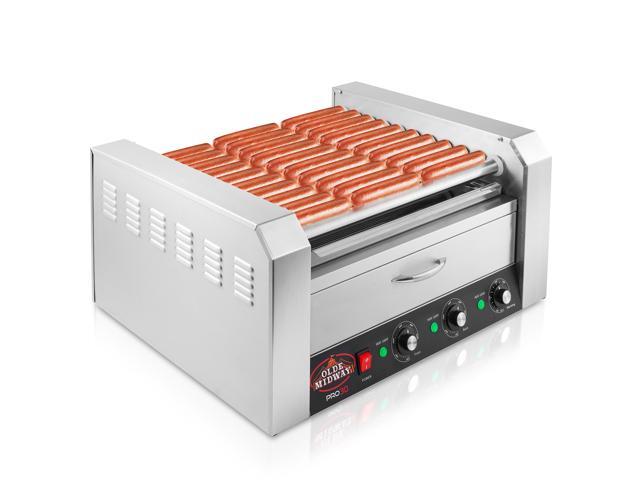 Olde Midway Electric 30 Hot Dog 11 Roller Grill Cooker Machine with Bun Warming Drawer - Commercial Grade, Stainless Steel
