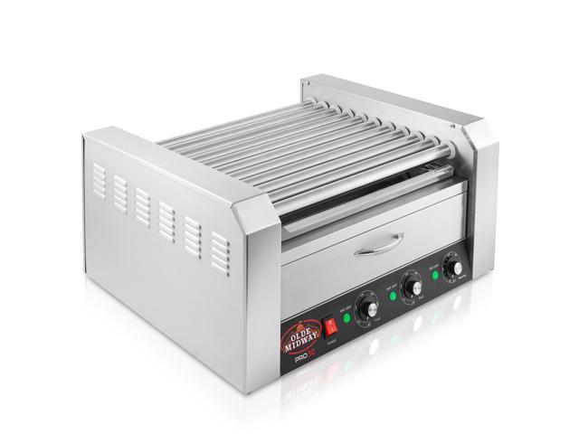Olde Midway Electric 30 Hot Dog 11 Roller Grill Cooker Machine with Bun Warming Drawer - Commercial Grade, Stainless Steel