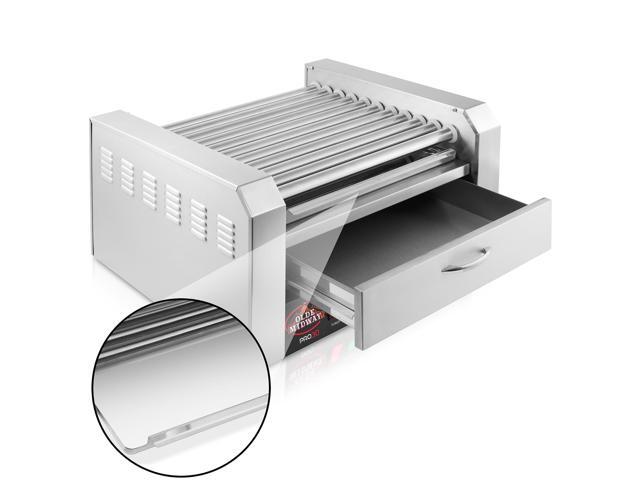 Olde Midway Electric 30 Hot Dog 11 Roller Grill Cooker Machine with Bun Warming Drawer - Commercial Grade, Stainless Steel