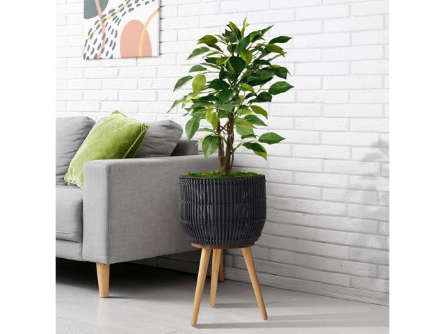 Casafield Indoor Planter with Stand, Black Floor Planter with Wood Legs, Large Plant Pot Cover with Liner for Houseplants, Flower Pots and Trees