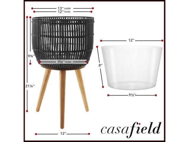 Casafield Indoor Planter with Stand, Black Floor Planter with Wood Legs, Large Plant Pot Cover with Liner for Houseplants, Flower Pots and Trees