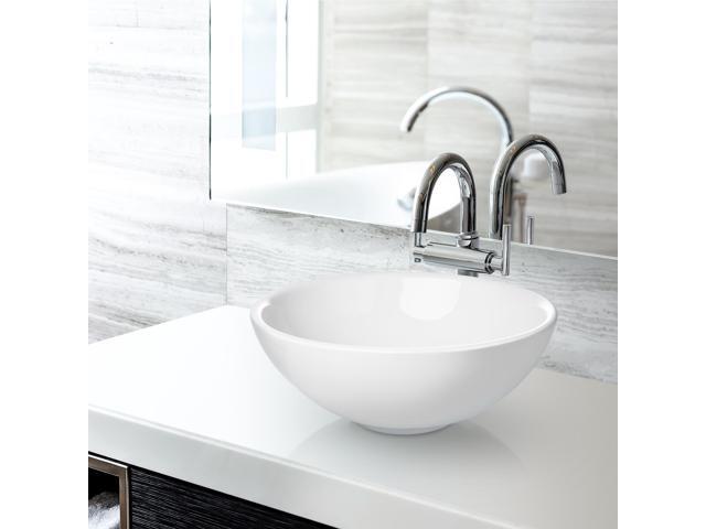 Miligoré 16' Round White Ceramic Vessel Sink - Modern Above Counter Bathroom Vanity Bowl