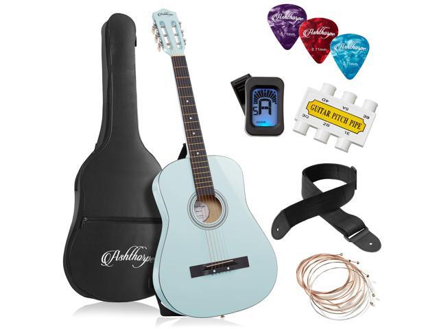 Ashthorpe 38-inch Beginner Acoustic Guitar Package (Light Blue), Basic Starter Kit w/ Gig Bag, Strings, Strap, Tuner, Pitch Pipe, Picks