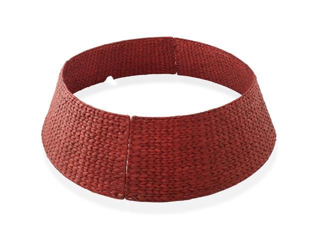 Casafield 42-Inch Christmas Tree Collar, Woven Water Hyacinth Tree Base Cover with Cord Cut Out, Red