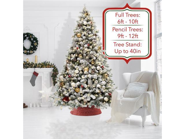 Casafield 42-Inch Christmas Tree Collar, Woven Water Hyacinth Tree Base Cover with Cord Cut Out, Red
