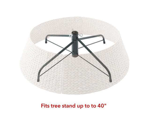 Casafield 42-Inch Christmas Tree Collar, Woven Water Hyacinth Tree Base Cover with Cord Cut Out, Whitewash
