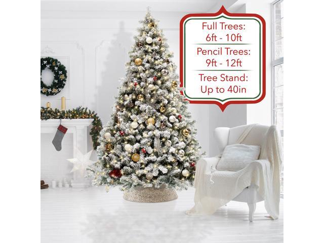 Casafield 42-Inch Christmas Tree Collar, Woven Water Hyacinth Tree Base Cover with Cord Cut Out, Whitewash