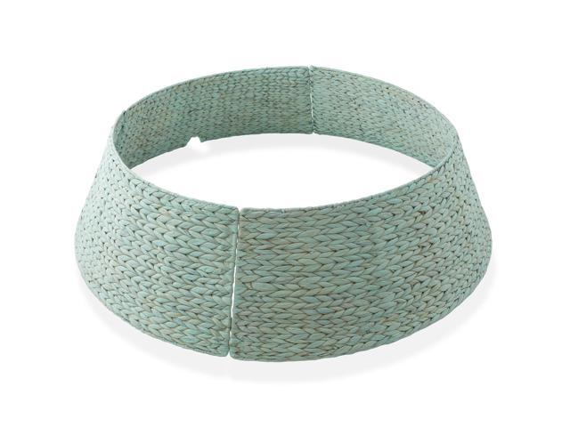 Casafield 42-Inch Christmas Tree Collar, Woven Water Hyacinth Tree Base Cover with Cord Cut Out, Seafoam