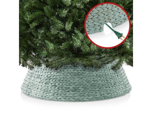 Casafield 42-Inch Christmas Tree Collar, Woven Water Hyacinth Tree Base Cover with Cord Cut Out, Seafoam