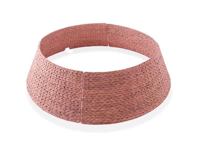 Casafield 42-Inch Christmas Tree Collar, Woven Water Hyacinth Tree Base Cover with Cord Cut Out, Pink