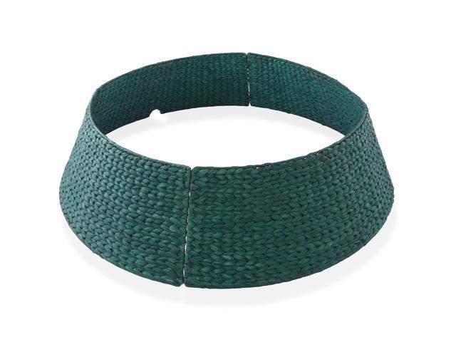 Casafield 42-Inch Christmas Tree Collar, Woven Water Hyacinth Tree Base Cover with Cord Cut Out, Green