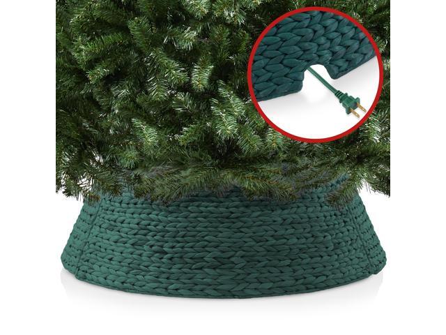 Casafield 42-Inch Christmas Tree Collar, Woven Water Hyacinth Tree Base Cover with Cord Cut Out, Green