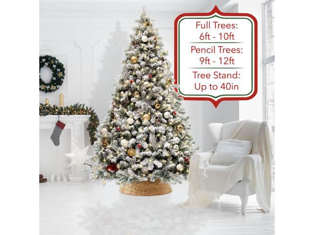 Casafield 42-Inch Christmas Tree Collar, Woven Water Hyacinth Tree Base Cover with Cord Cut Out, Natural