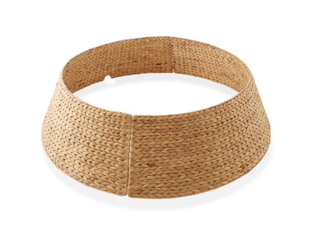 Casafield 42-Inch Christmas Tree Collar, Woven Water Hyacinth Tree Base Cover with Cord Cut Out, Natural