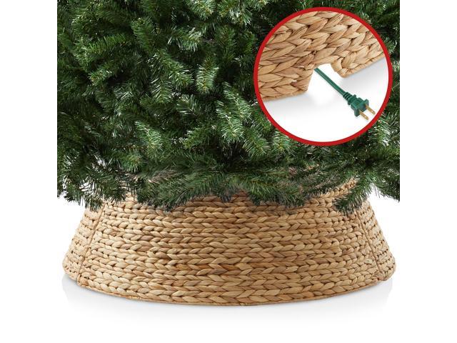 Casafield 42-Inch Christmas Tree Collar, Woven Water Hyacinth Tree Base Cover with Cord Cut Out, Natural