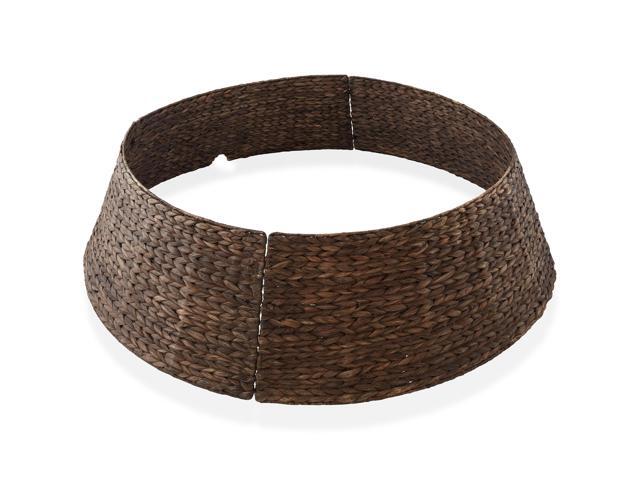 Casafield 42-Inch Christmas Tree Collar, Woven Water Hyacinth Tree Base Cover with Cord Cut Out, Espresso