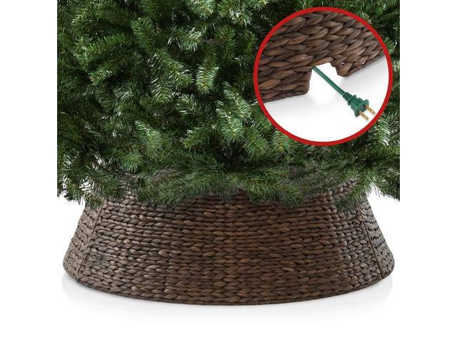 Casafield 42-Inch Christmas Tree Collar, Woven Water Hyacinth Tree Base Cover with Cord Cut Out, Espresso