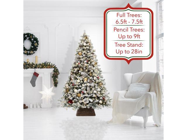 Casafield 22-Inch Christmas Tree Collar, Water Hyacinth Woven Tree Square Base Cover with Cord Cut Out, Espresso