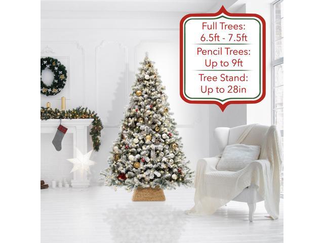 Casafield 22-Inch Christmas Tree Collar, Water Hyacinth Woven Tree Square Base Cover with Cord Cut Out, Natural