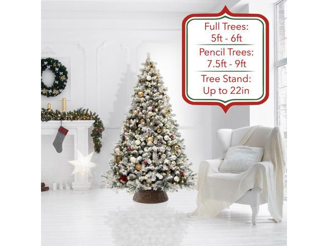 Casafield 24-Inch Christmas Tree Collar, Woven Water Hyacinth Tree Base Cover with Cord Cut Out, Espresso