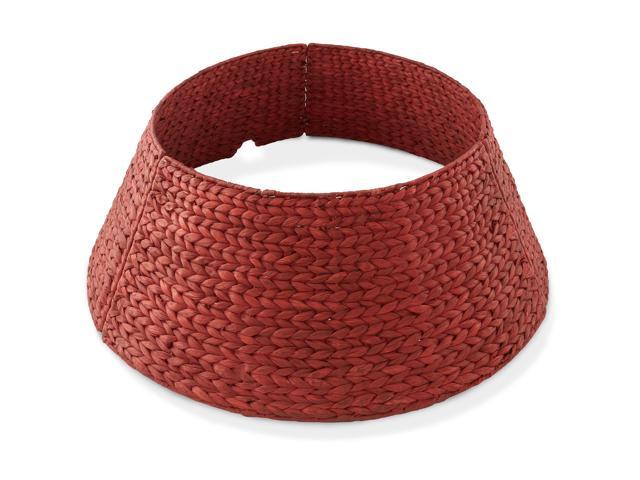 Casafield 32-Inch Christmas Tree Collar, Woven Water Hyacinth Tree Base Cover with Cord Cut Out, Red