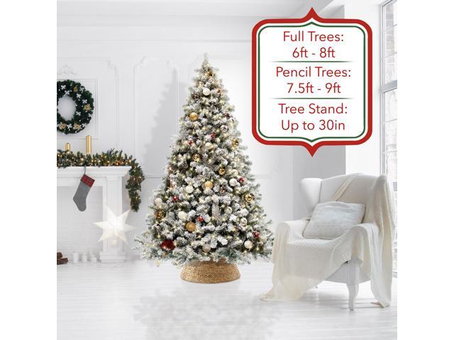 Casafield 32-Inch Christmas Tree Collar, Woven Water Hyacinth Tree Base Cover with Cord Cut Out, Natural