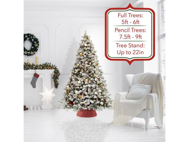 Casafield 24-Inch Christmas Tree Collar, Woven Water Hyacinth Tree Base Cover with Cord Cut Out, Red