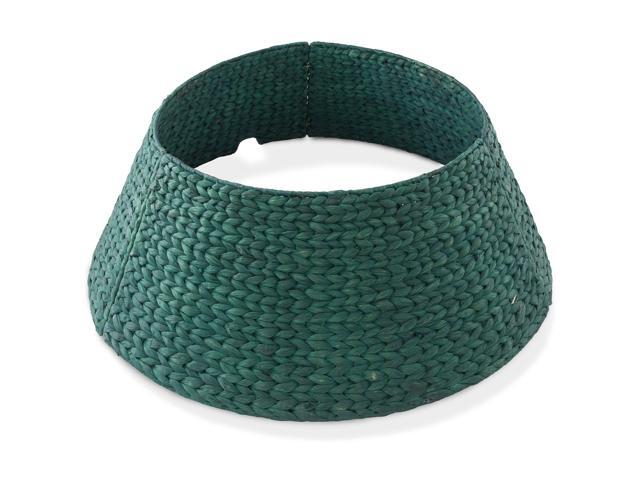 Casafield 32-Inch Christmas Tree Collar, Woven Water Hyacinth Tree Base Cover with Cord Cut Out, Green