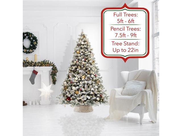 Casafield 24-Inch Christmas Tree Collar, Woven Water Hyacinth Tree Base Cover with Cord Cut Out, Whitewash