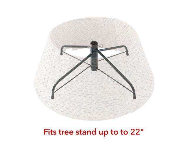 Casafield 24-Inch Christmas Tree Collar, Woven Water Hyacinth Tree Base Cover with Cord Cut Out, Whitewash
