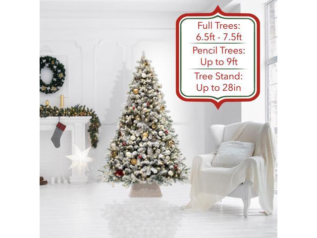 Casafield 22-Inch Christmas Tree Collar, Water Hyacinth Woven Tree Square Base Cover with Cord Cut Out, Whitewash